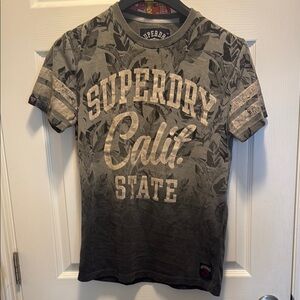 Superdry Gray Short Sleeve Tee with Distressed Design